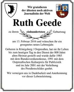 100. Geburtstag von Ruth Geede