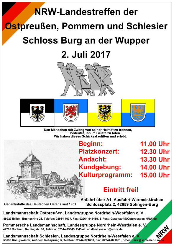 NRW-Treffen der Ostpreußen, Pommern und Schlesier am 2. Juli 2017 auf dem Schlossplatz in Burg (Solingen)